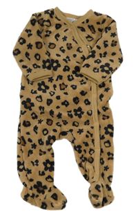 Hnědý chlupatý overal s leopardím vzorem Ergee
