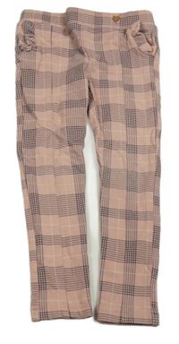 Ružovo-čierno-smotanové kockované tregíny s volánikmi H&M