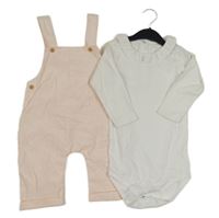 Nové - 2set - Svetloružové menšestrové na traké crop kalhoty + biele body s golierikom