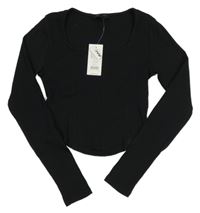 Nové - Černé žebrované crop triko New Look