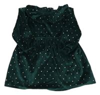 Tmavozelené bodkovaná é plyšové šaty s volánem zn. Primark