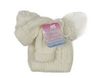 Nové - 2set - Bílá pletená čepice s bambulemi + rukavice