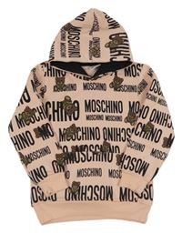Růžová mikina s nápisy s medvědy a kapucí Moschino