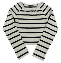 Bílo-černé pruhované žebrované crop triko Primark