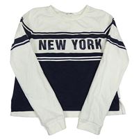 Bielo-tmavomodrá crop mikina s pruhmi a nápisom H&M