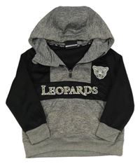 Sivo-čierna športová mikina s leopardom a kapucňou