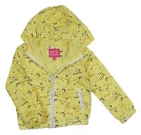 Žltá šušťáková jarná bunda s jednorožcami a kapucňou