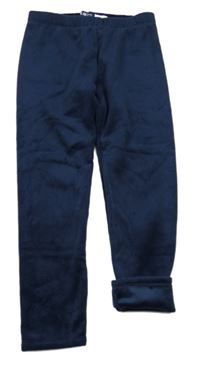 Tmavomodré rebrované zamatové zateplené legíny Okaidi