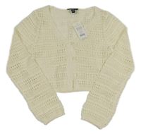 Nové - Smetanový perforovaný propínací crop svetr New Look