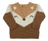 Hnědo-bílý svetr s liškou F&F