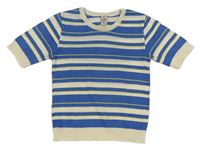 Světlebéžovo-modro-limetkové pruhované pletené tričko