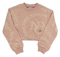 Růžová crop mikina s nápisy Tommy Hilfiger