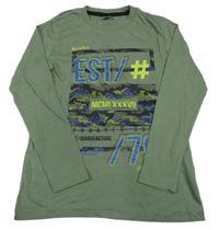 Khaki tričko s army vzorom a nápisom Y.F.K.