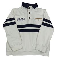 Bielo-tmavomodrá polo mikina s pruhmi a nápisom Mayoral