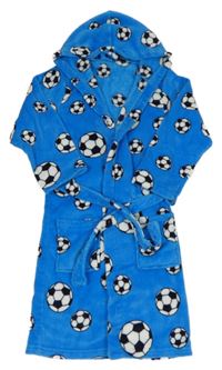 Modrý chlupatý župan s fotbalovými míči a kapucí PlayShoes