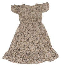 Hnědo-meruňkovo-světlemodré květované lehké šaty H&M