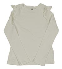 Smetanové žebrované triko s volánky H&M