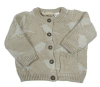 Béžový propínací svetr s ptáčky Lupilu