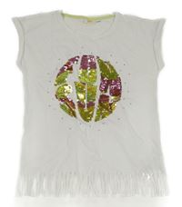 Biele tričko s překlápěcími flitre a strapcemi Kids