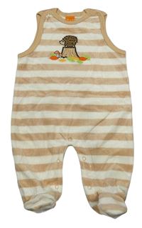 Béžovo-smetanové pruhované sametové dupačky s ježkom Pusblu