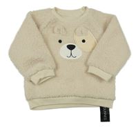 Nové - Béžová huňatá podšitá mikina s medvědem Dunnes