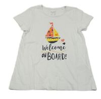 Biele tričko s loďkou a srdiečkami Lupilu