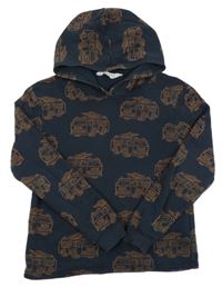 Tmavomodrá mikina s hasičskými autami a kapucňou H&M