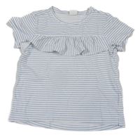 Bílo-modré pruhované tričko s volánem H&M