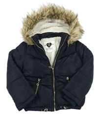 Tmavomodrá šušťáková zimná bunda s kapucňou F&F