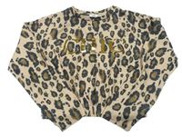 Béžovo-čierny ľahký leopardí crop sveter s nápisom River Island