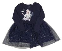 Tmavomodré šaty s tylovou sukní a Elsou H&M