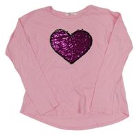 Růžové triko se srdcem z flitrů H&M