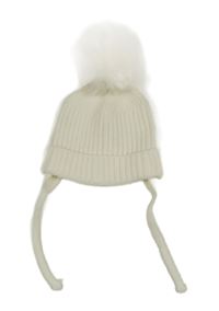 Biela pletená čapica s brmbolcom