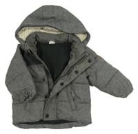 Šedo-tmavošedá melírovaná šusťáková zimní bunda s kapucí H&M