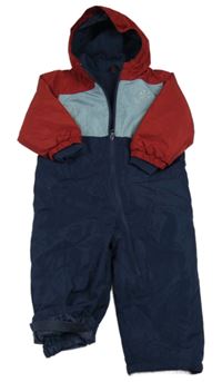 Tmavomodro-vínová šušťáková zimná kombinéza s kapucňou Lupilu