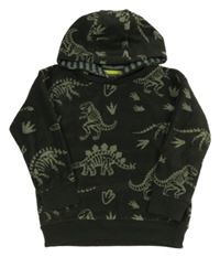 Khaki fleecová mikina s dinosaurami a kapucňou F&F