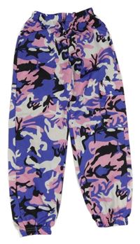 Bielo-fialovo-ružové army cuff ľahké nohavice shein