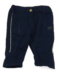Tmavomodré plátěné kalhoty se srdíčkem 