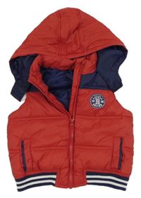 Červeno-modrá šušťáková zateplená vesta s kapucňou Rebel