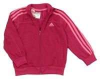 Tmavorůžová sportovní propínací mikina s pruhy a logem Adidas