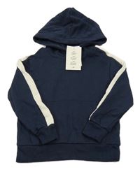 Nové - tmavomodrá mikina se smetanovým pruhem a kapucí H&M