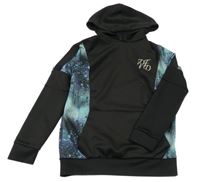 Čierna športová mikina s modrým vzorovaným pruhom a kapucňou DFND