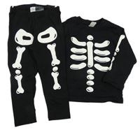 2 set - černé triko s kostrou + černé legíny H&M