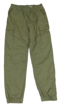 Khaki plátěné cuff kalhoty s kapsami a úpletovým pasem H&M