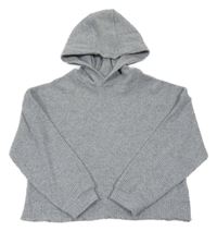 Sivý rebrovaný ľahký crop sveter s kapucňou F&F