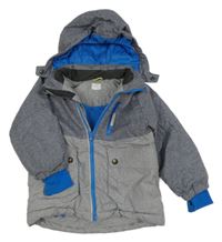 Modro-šedá melírovaná šusťáková zimní bunda s kapucí H&M