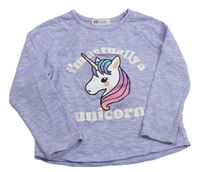 Lila melírované úpletové tričko s jednorožcom H&M