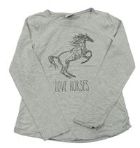Sivé melírované tričko s třpytivým koněm Yigga