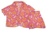 2set - Růžovo-oranžová květovaná crop halenka + kraťasy H&M