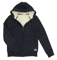 Tmavomodrá melírovaná propínací zateplená mikina s kapucí H&M